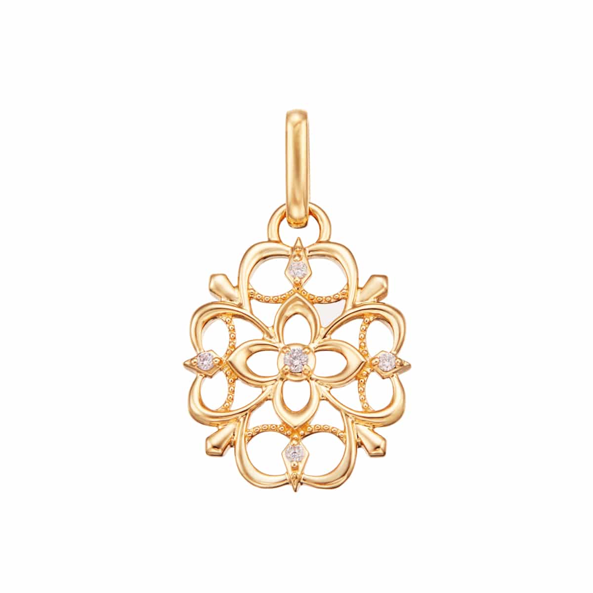 【2025年 雑誌LEE12月号掲載】2025ツツミWinter Collectioncollection 『Shining Landscape』どこから見ても美しい透かしのフォルムで雪の結晶を花のようにデフォルメしてデザインしたK18イエローゴールドダイヤモンドペンダントトップ