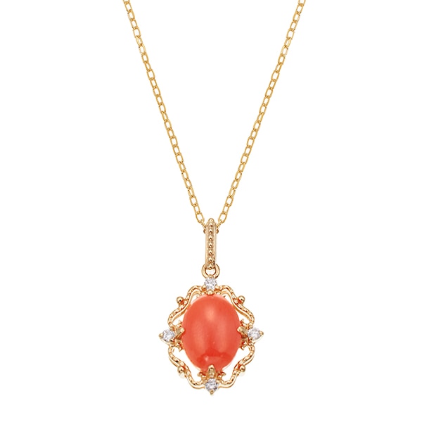 【名東】【TOSA】トサ ネックレス リンゴモチーフ K18YG イエローゴールド サンゴ ダイヤ 0.04ct 45cm ジュエリー その他【仕上げ済】
